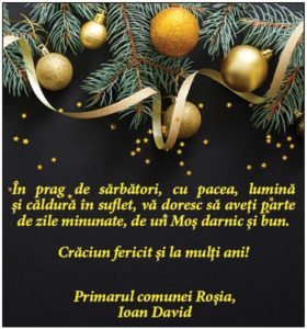 Mesajul de Crăciun al Primarului Comunei Roșia