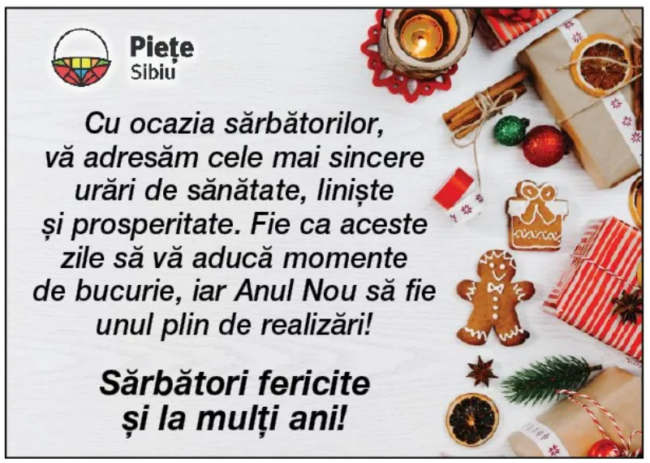 Mesajul de sărbători al SC Piețe Sibiu