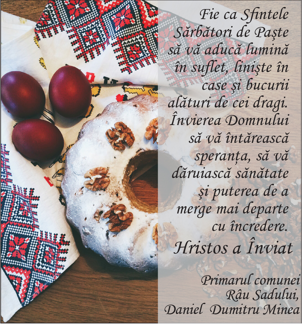 Paște cu lumină și speranță: mesajul primarului comunei Râu Sadului