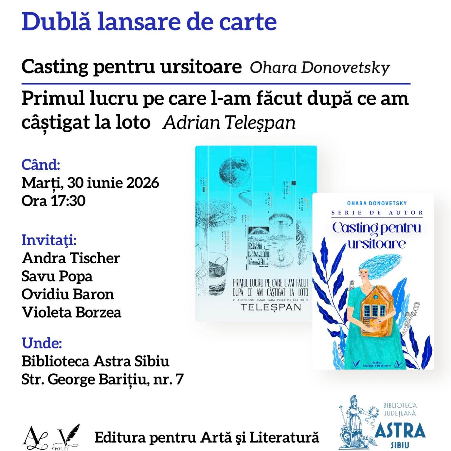 Dublă lansare de carte la Biblioteca ASTRA Sibiu